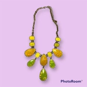 𝅺ALDO Green Yellow & Orange Sparkly Teardrop Statement Necklace